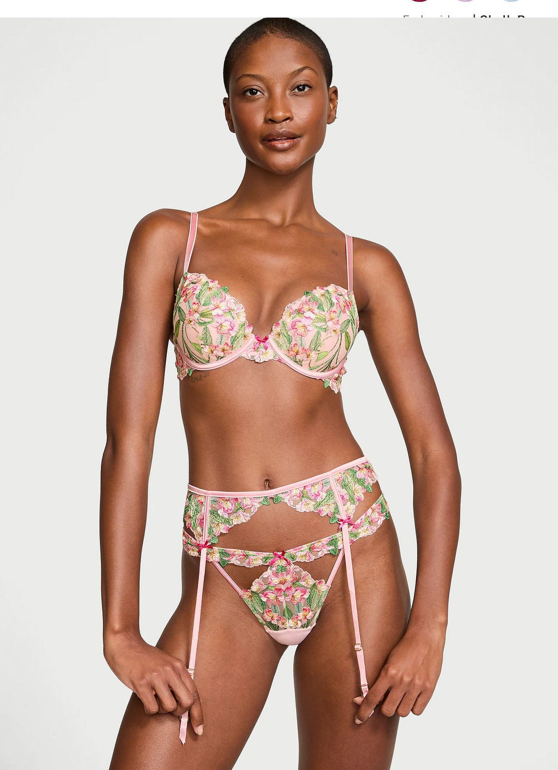 Victoria’s Secret Dream Angels Push Up bra set embroidery Lily floral pink rose