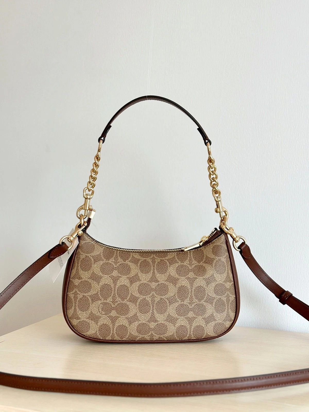 COACH Teri Shoulder Bag In Signature Canvas Gold/Tan/Brown New
