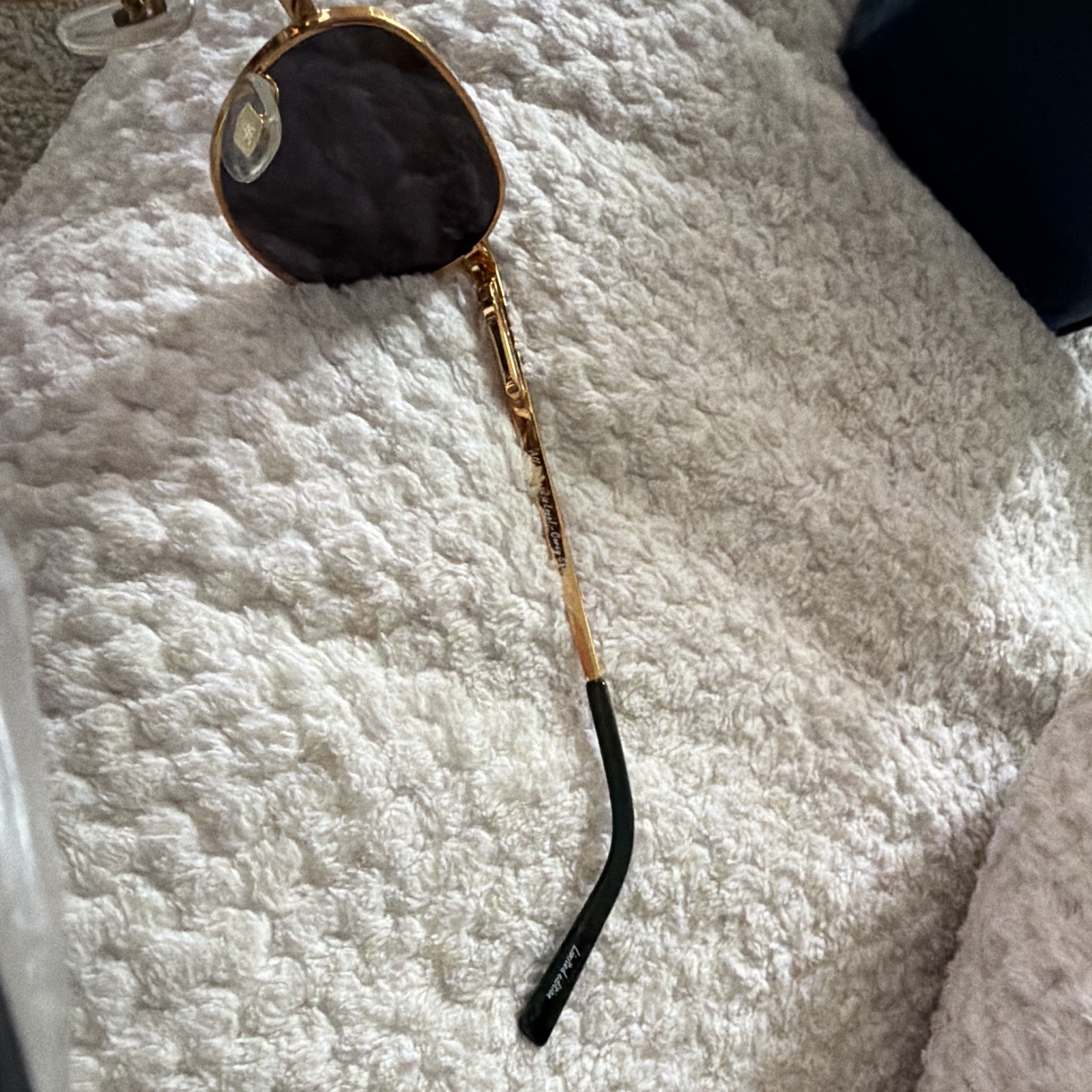 Vintage Frames Company Gold Metal Oval Sunglasses Black Tinted Lenses