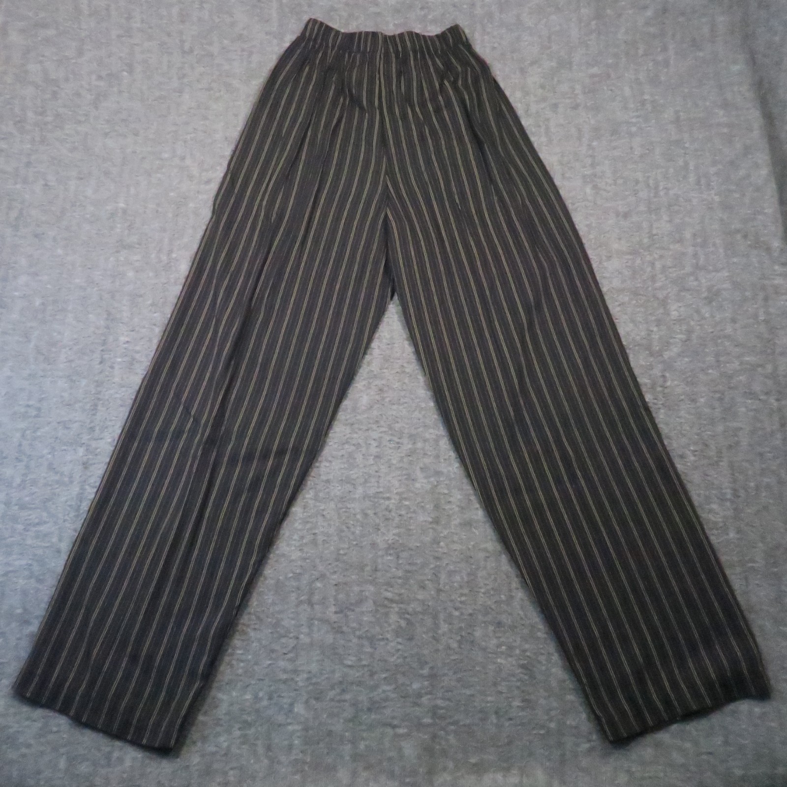 Vintage 80s 90s Pinstripe Wide Leg Pants M Black High Waist Corporate Office