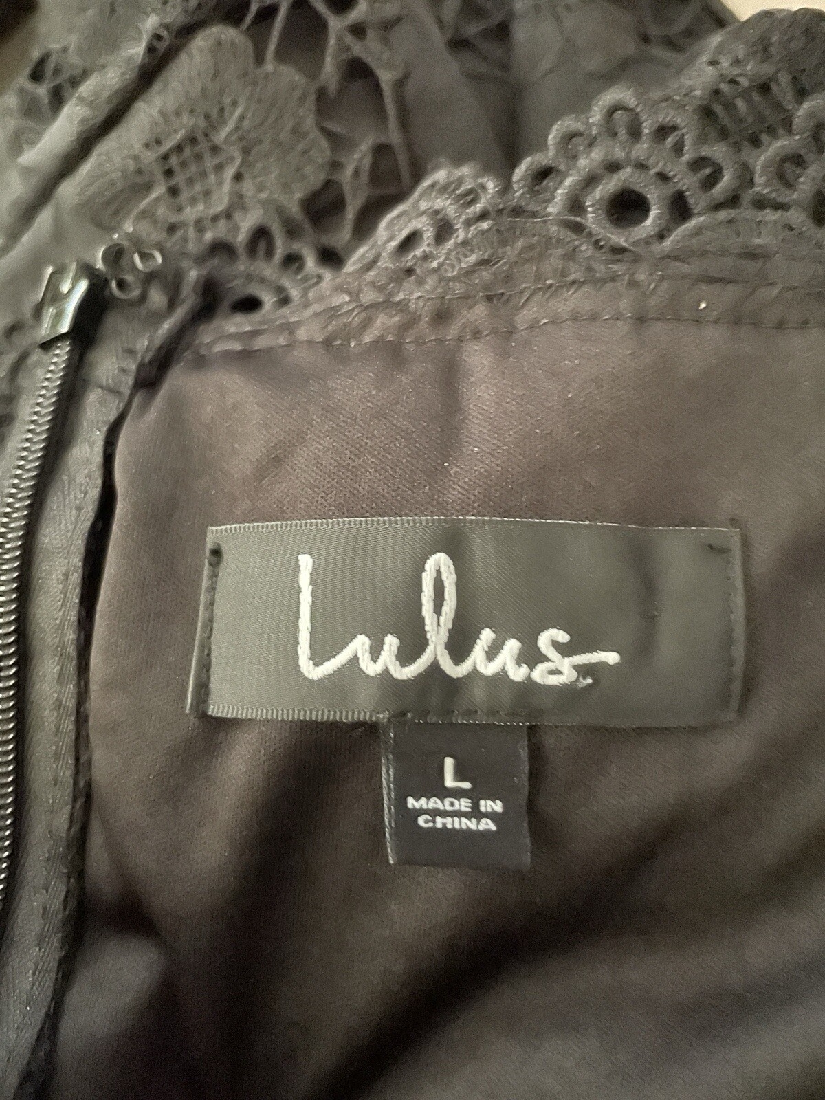 Lulu’s Black Mini Dress Size L, Lace Fully Lined
