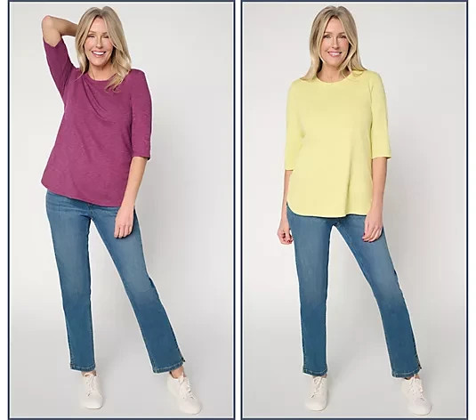 Denim & Co. Essentials Linen Blend 2-Pack Ballet Sleeve Tops NWT A718483