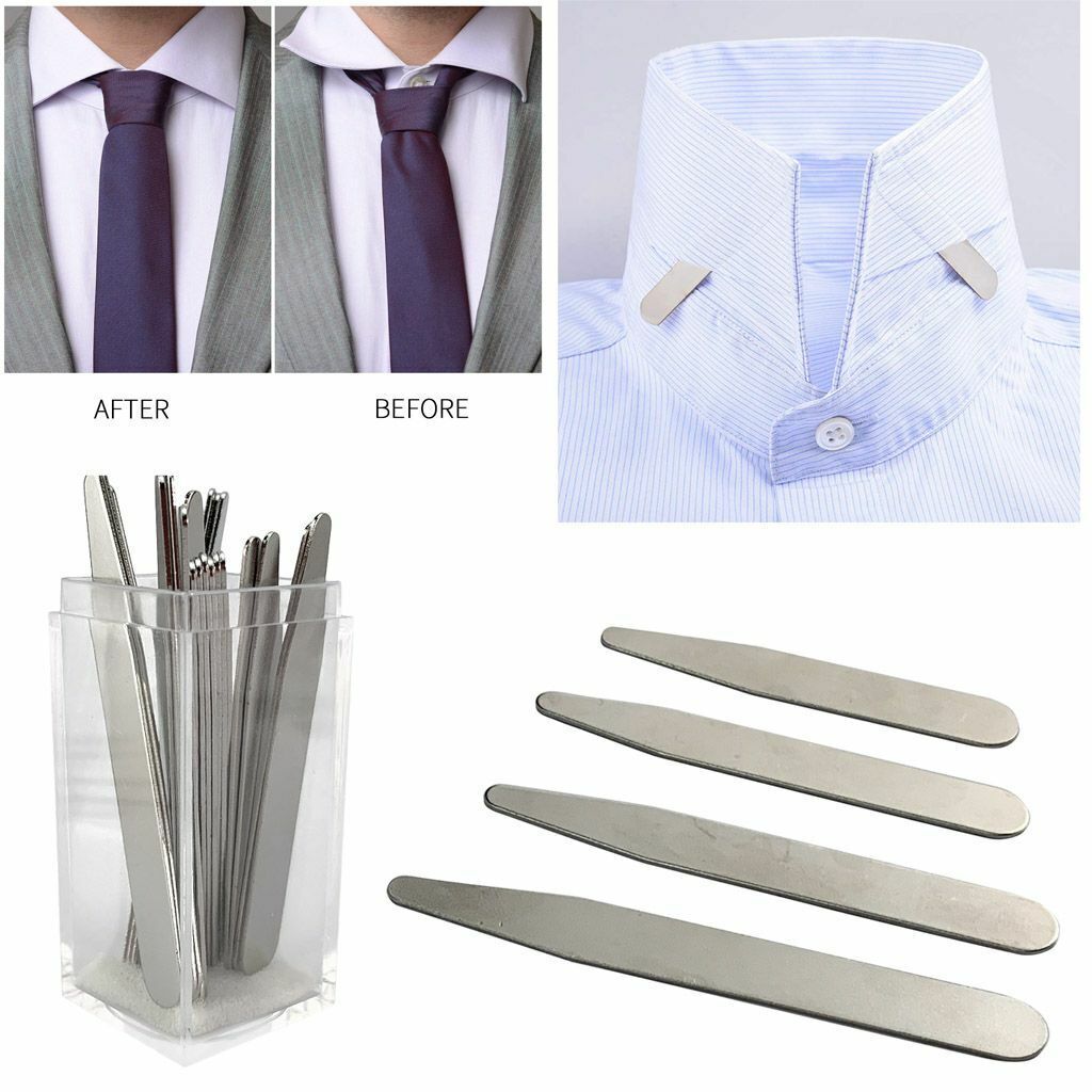 10 20 Metal Collar Stays Stiffeners & 10 Magnets for Men Shirts 4 Sizes with Box