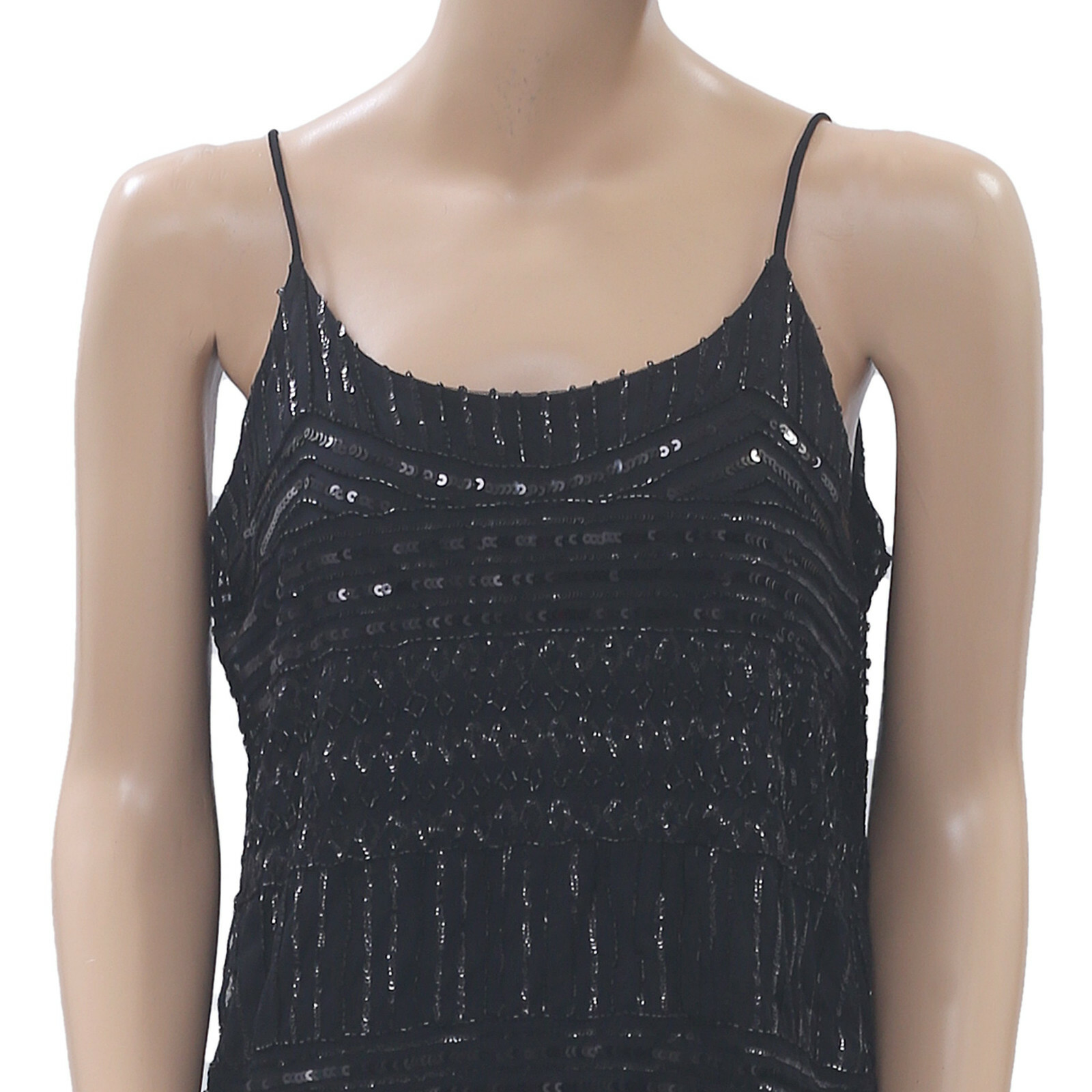 Asos Bead & Sequin Embellished Camisole Tank Blouse Top Black Evening S-P 202512