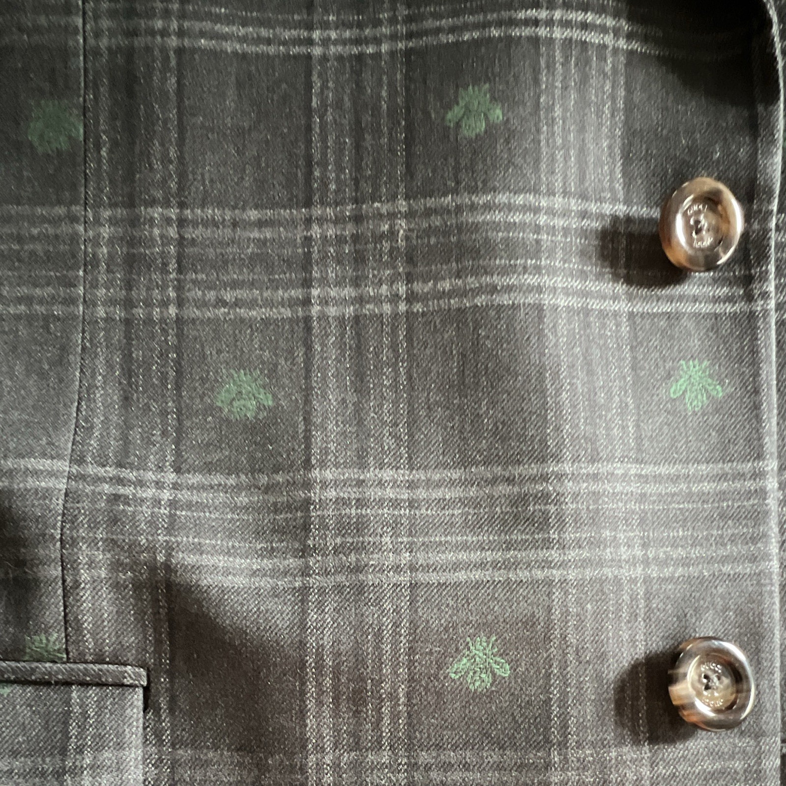 Gucci Men’s Gray Plaid with Bees Wool 2-Piece Suit EU54 44″ Chest