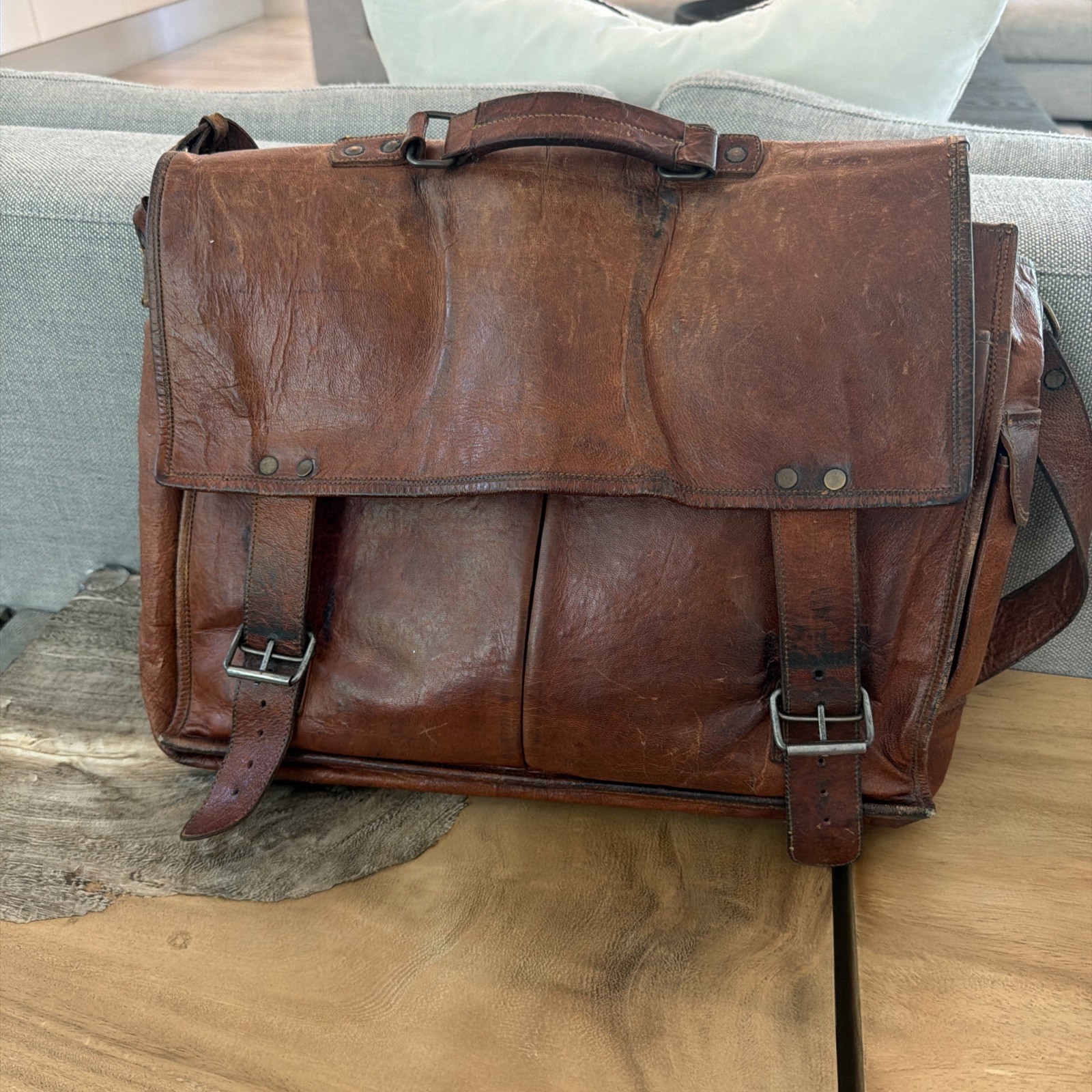 Vintage Genuine Leather Large Messenger Bag and Briefcase Purse Men Shoulder Bag