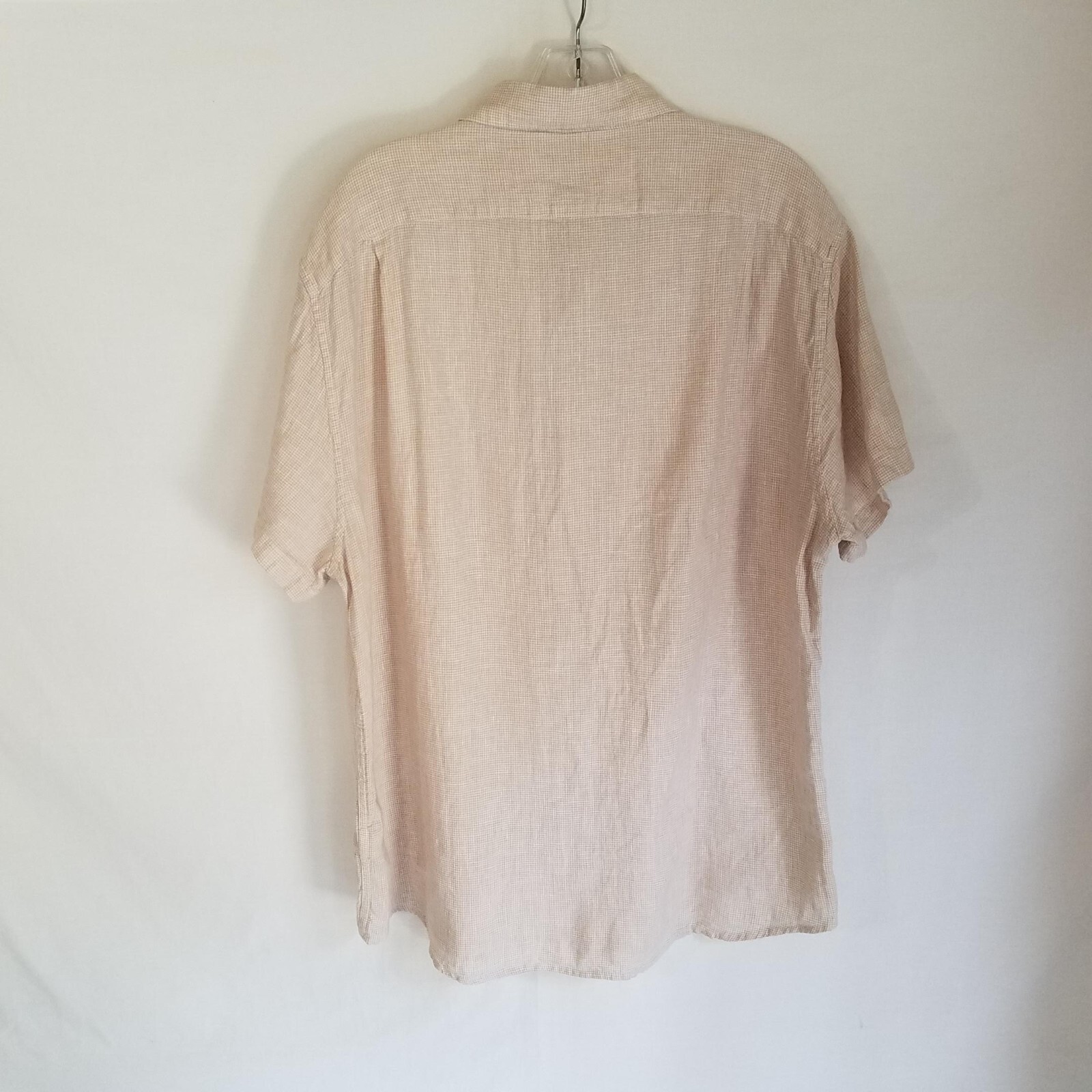 J Crew Mens Beige White Plaid Button Front Short Sleeve SLIM Shirt Size XL
