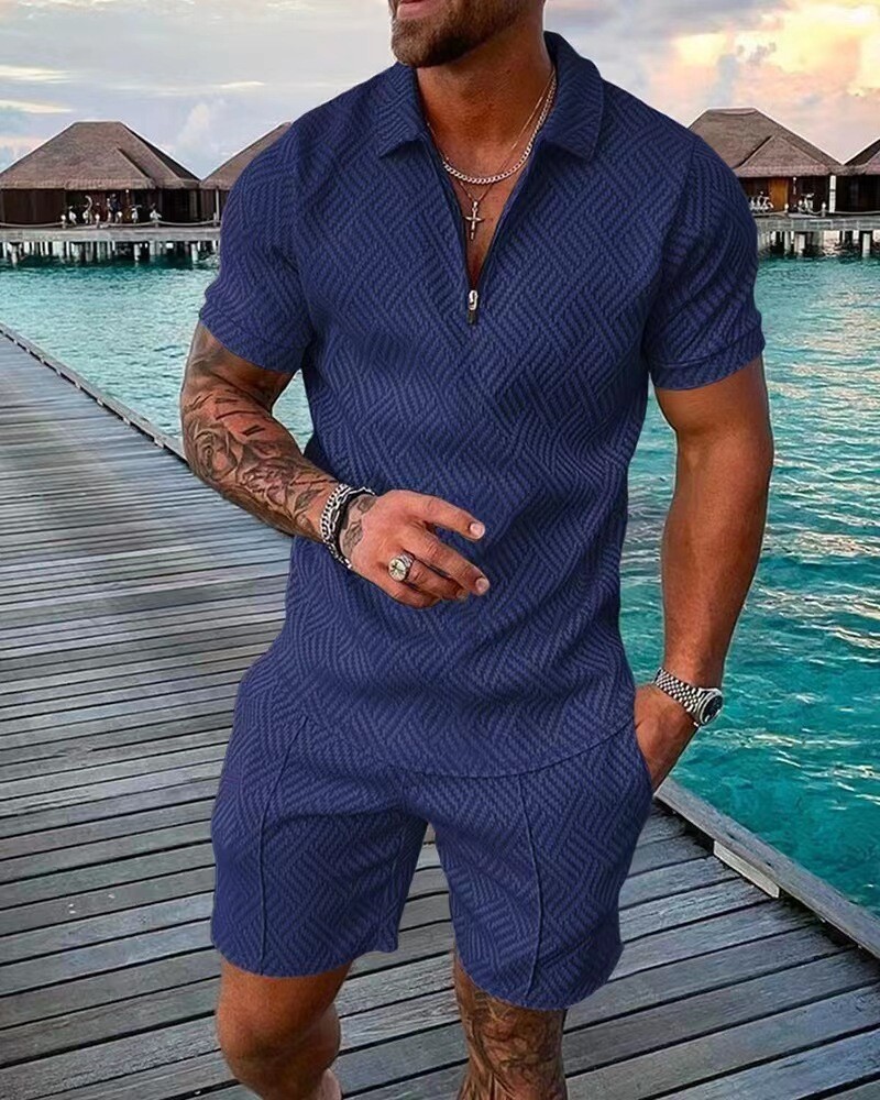 Mens Short Sets 2 Piece Outfits Pol Shirt Casual Short Sleeve and Shorts Set