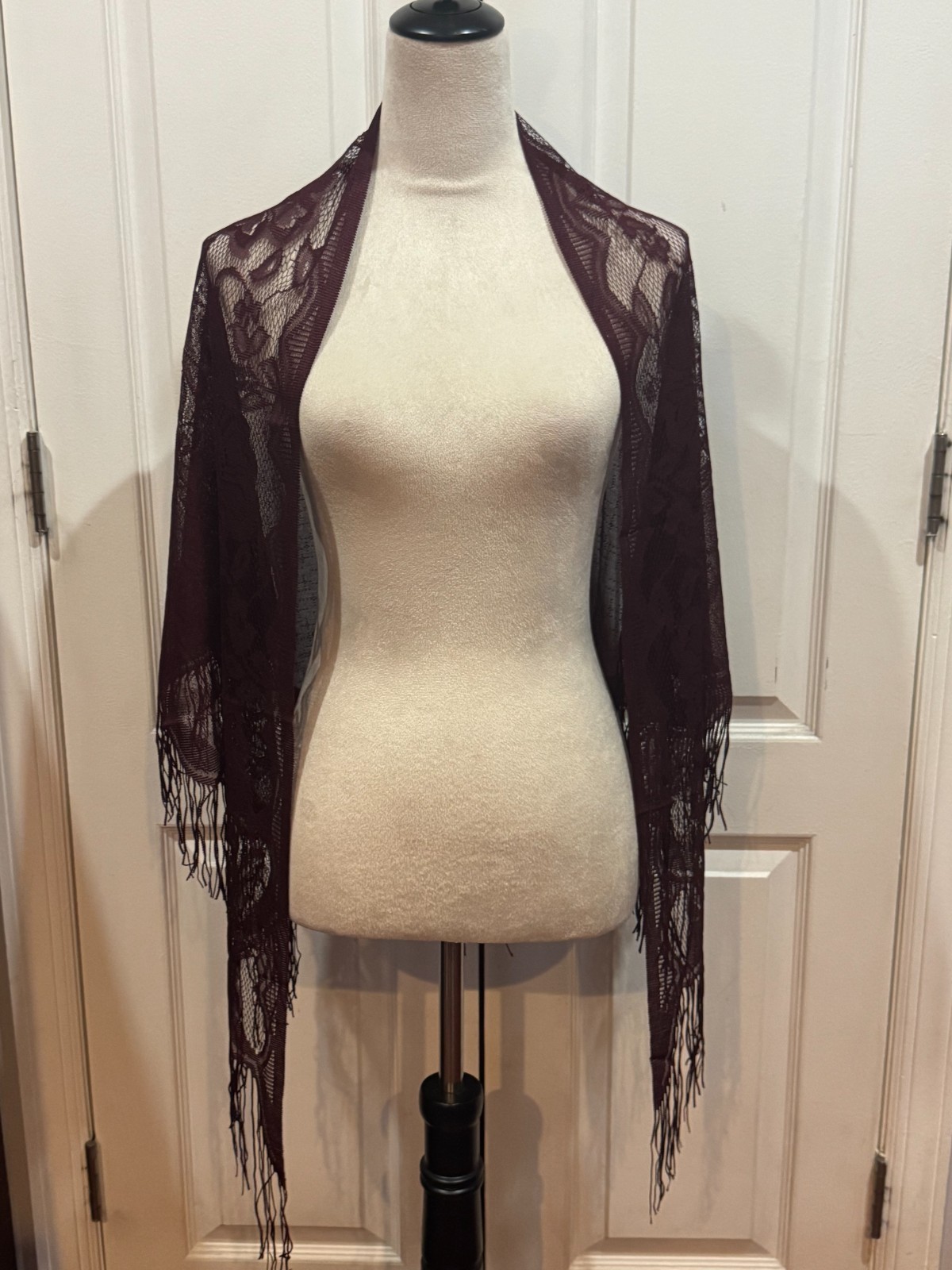 Dark Cherry Wine Red Sheer Triangle Scarf Shawl Wrap Lightweight 70.9×29.5inches