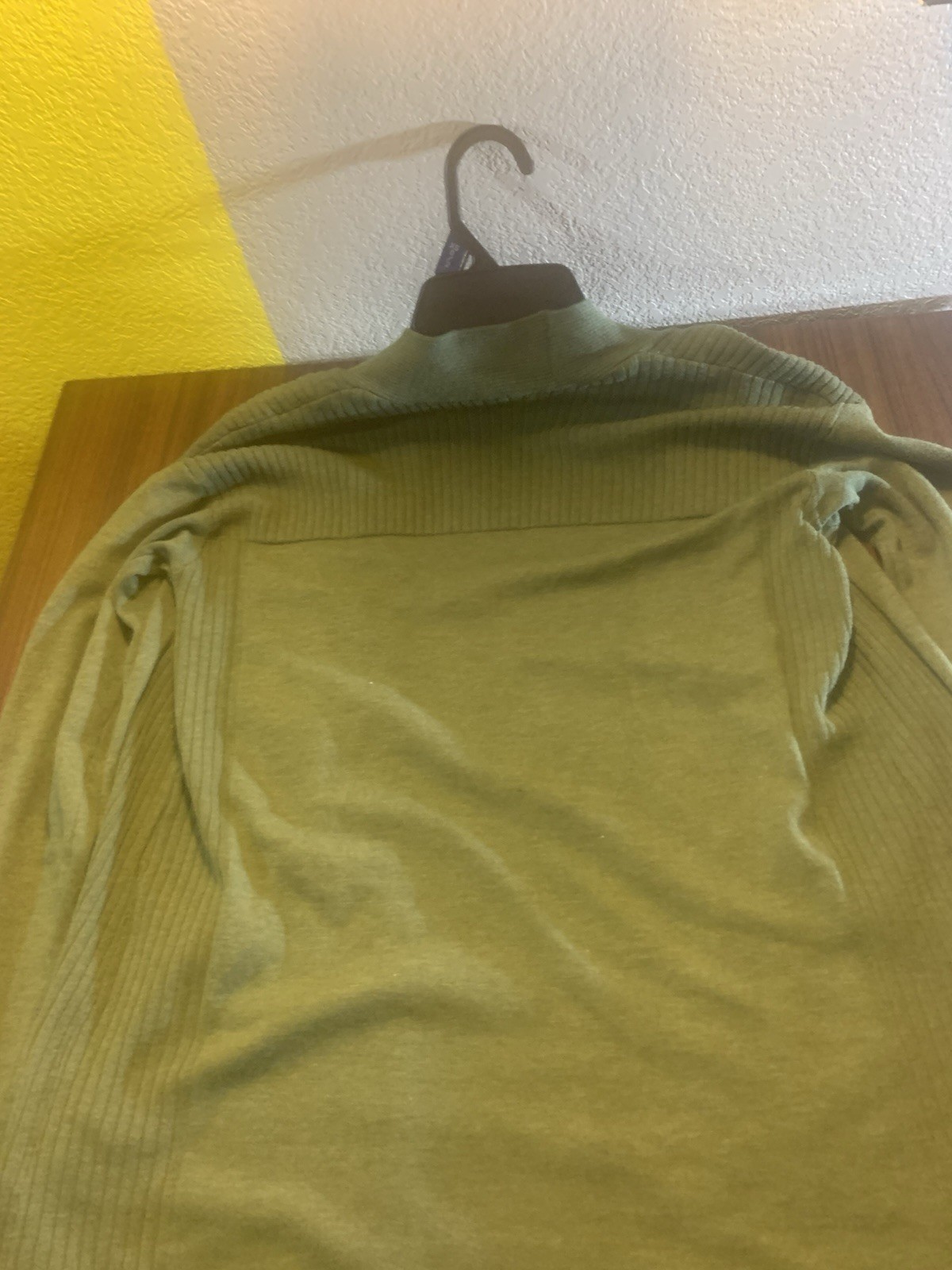 Time and Tru Women’s Green Rib-Knit Open Front Cardigan Sweater w/ Pockets XS