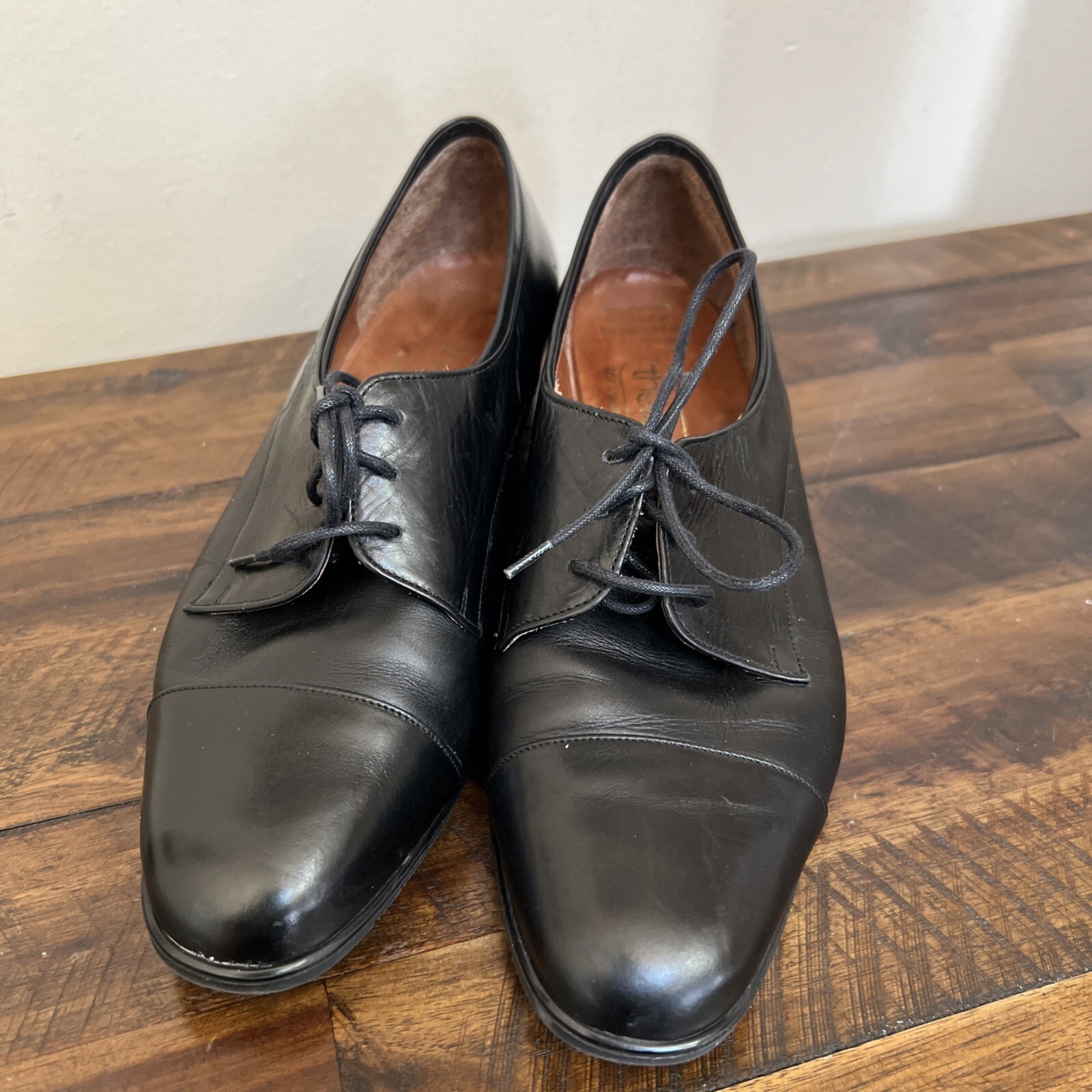 Theresia Made In Germany Jasmin Black Soft Leather Tie Block Heel Shoes