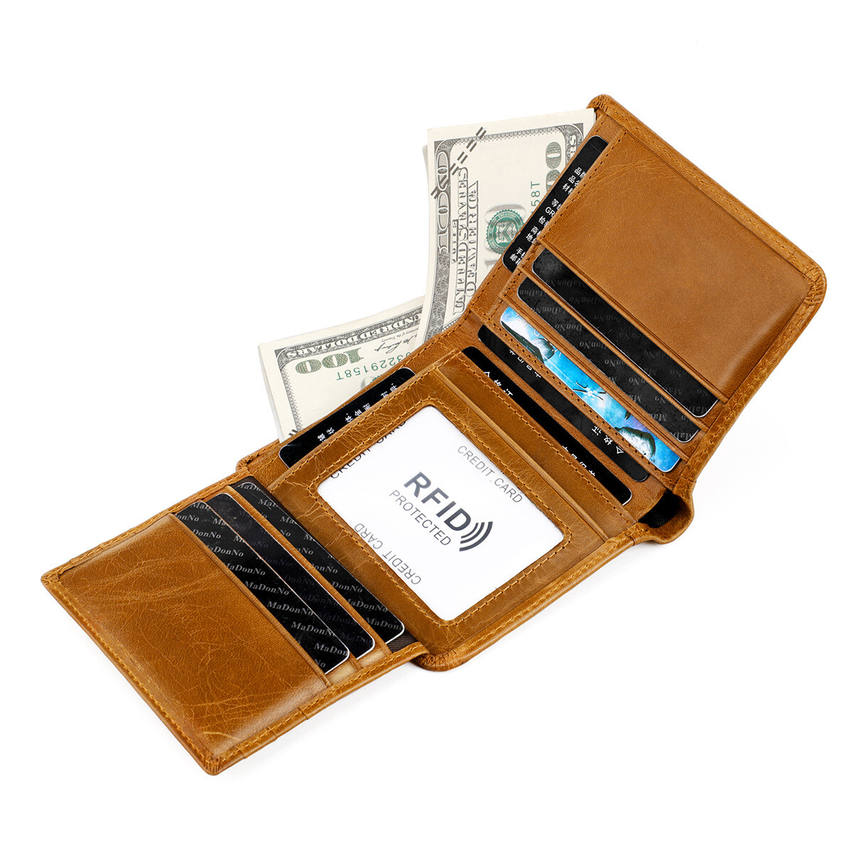 Genuine Leather Wallets For Men Slim Minimalist Trifold Wallet RFID Blocking