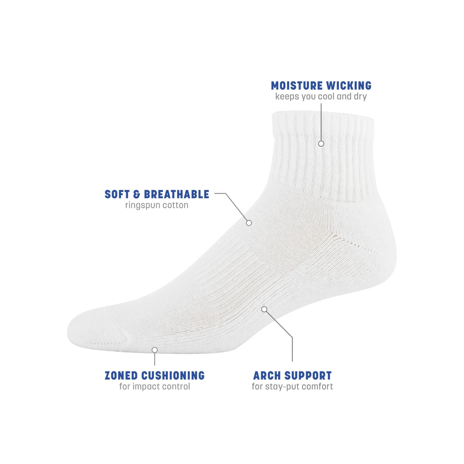 Gildan Select Men’s Socks – 10 pair (Crew, Quarter, Ankle, No Show)