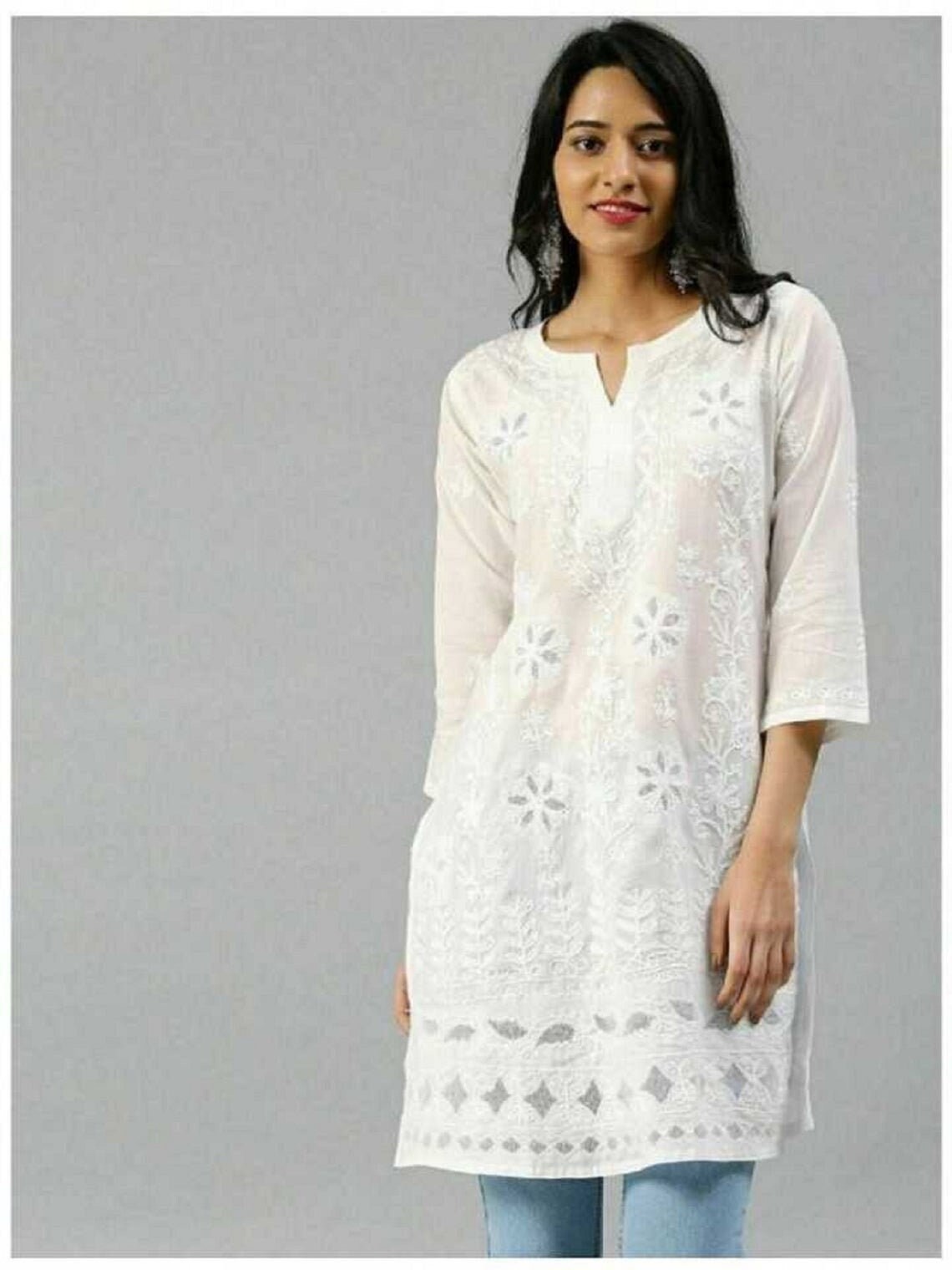 White Cotton Chikankari Kurti for Women | Lucknowi Hand Embroidery Ethnic Wear
