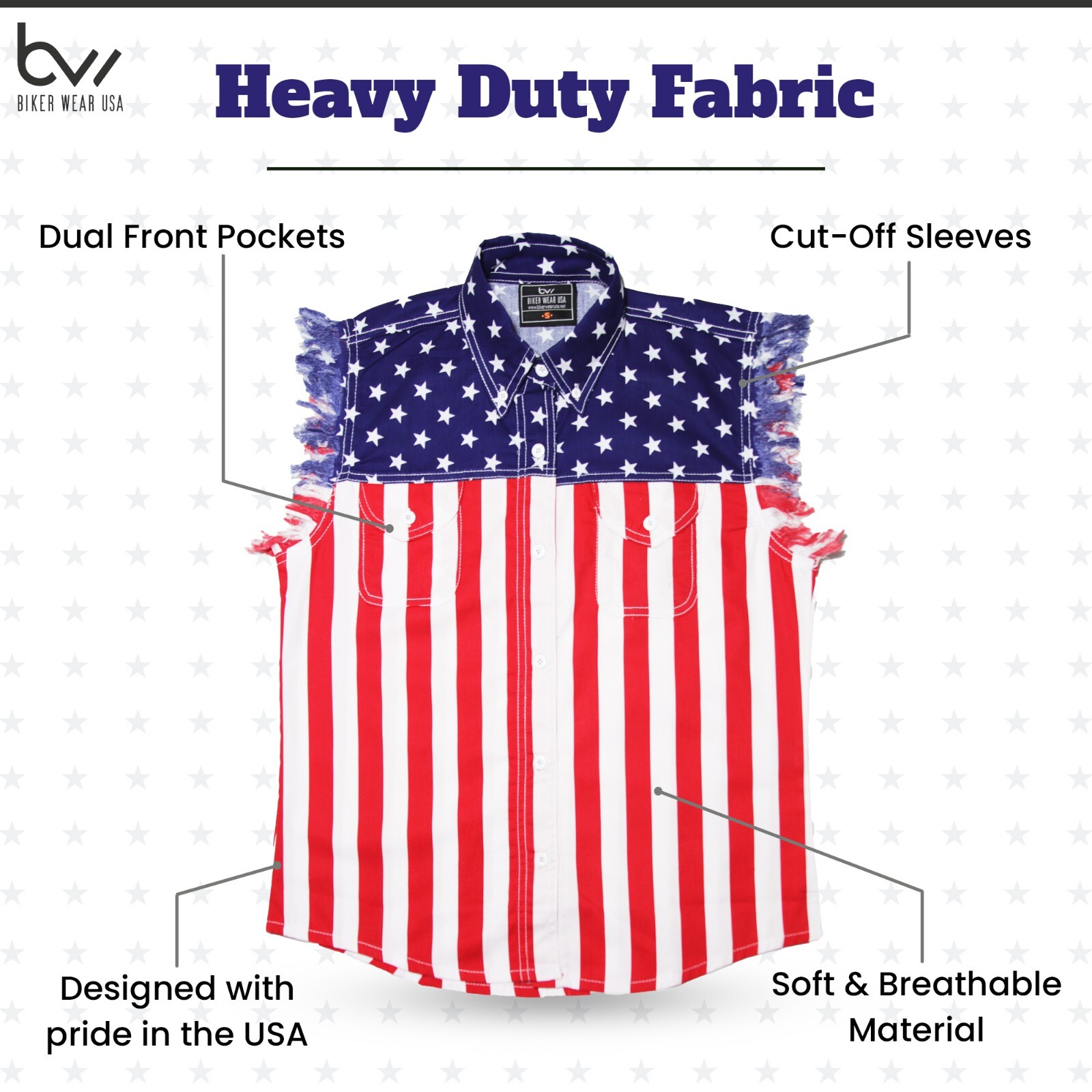 USA FLAG SLEEVELESS DENIM SHIRTS – 100% Cotton