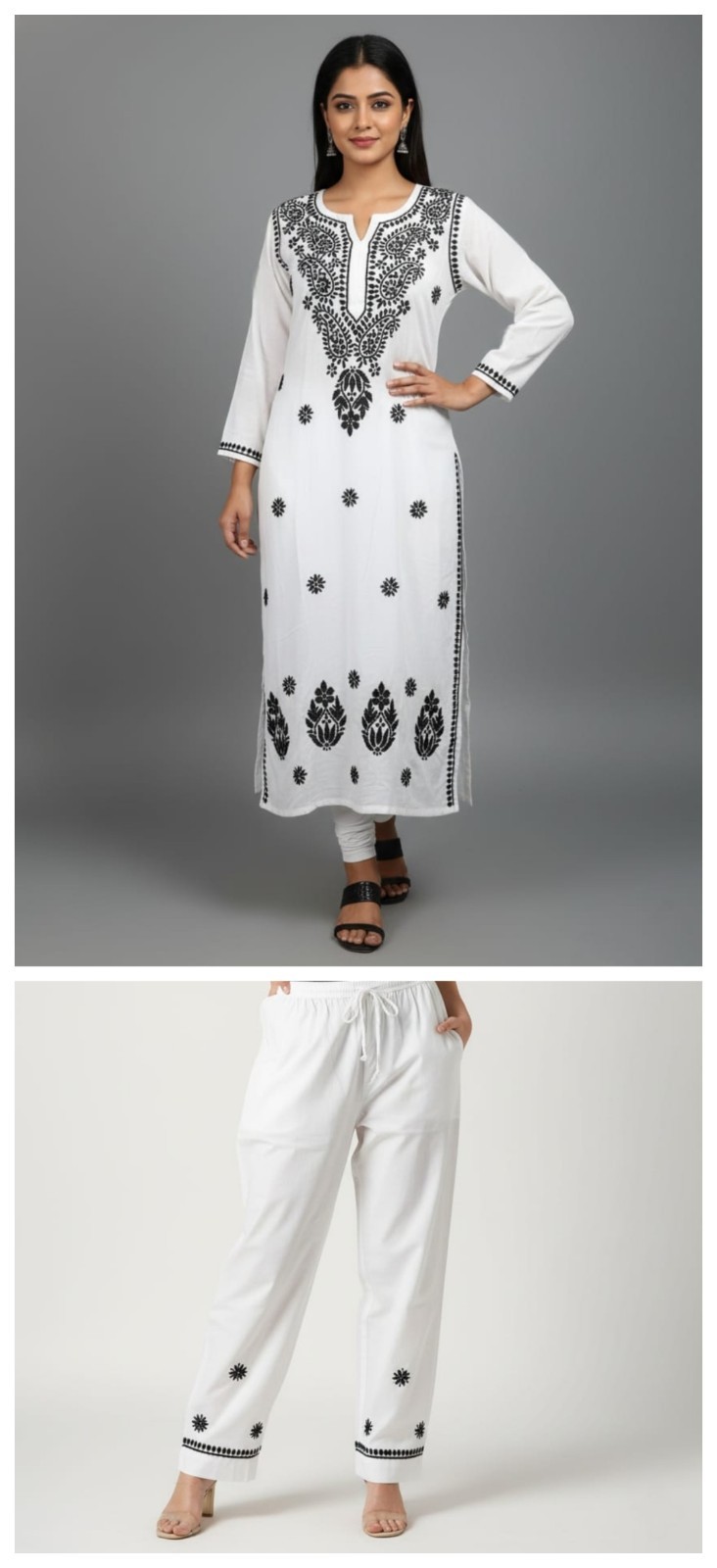 KURTI Co-Ord Set L XL 2XL 3XL 4XL 5XL HANDMADE CHIKAN EMBROIDERY 100% COTTON
