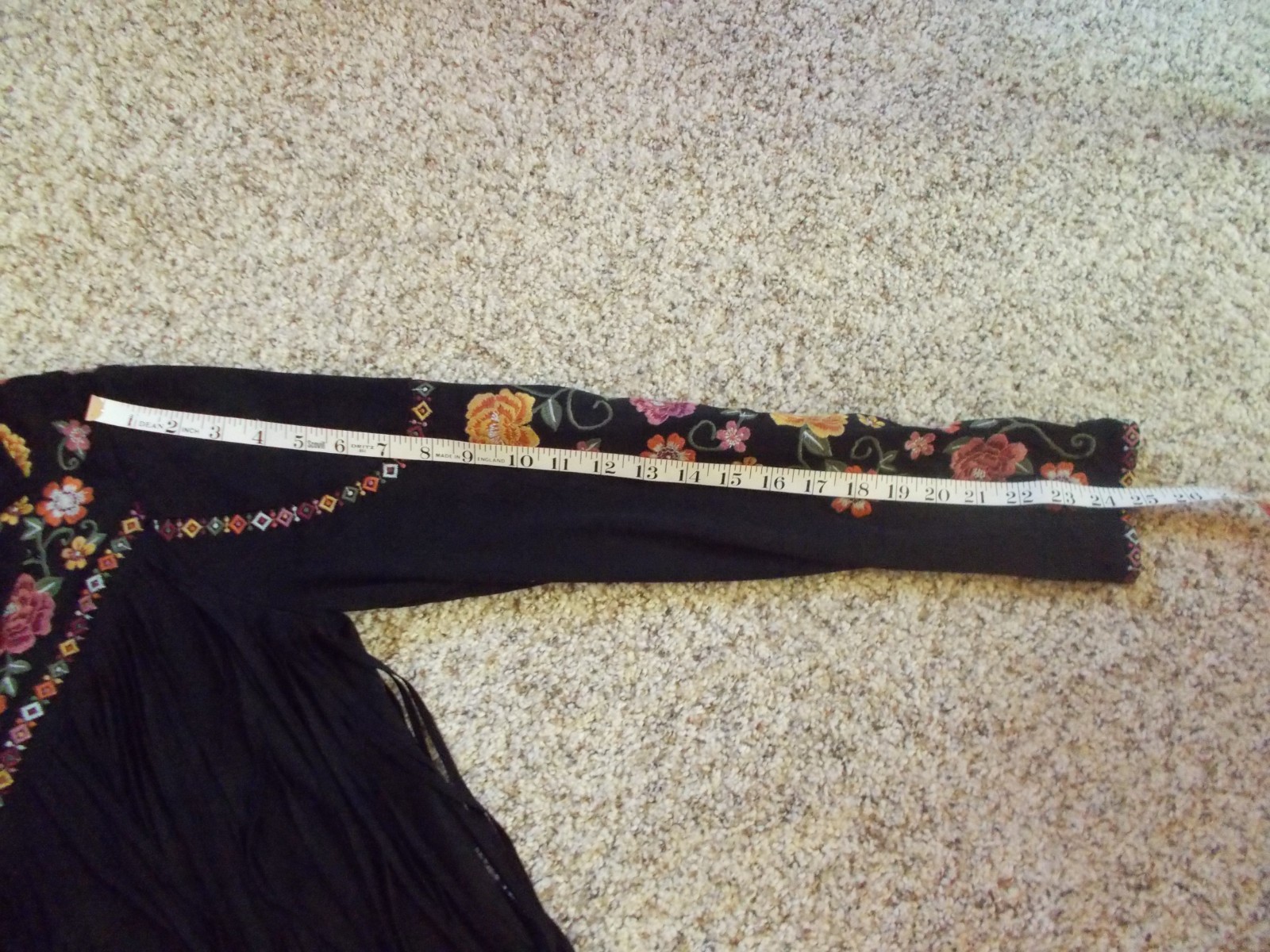 Savanna Jane Faux Suede Black Embroidered Jacket Fringe Flowers sz S M