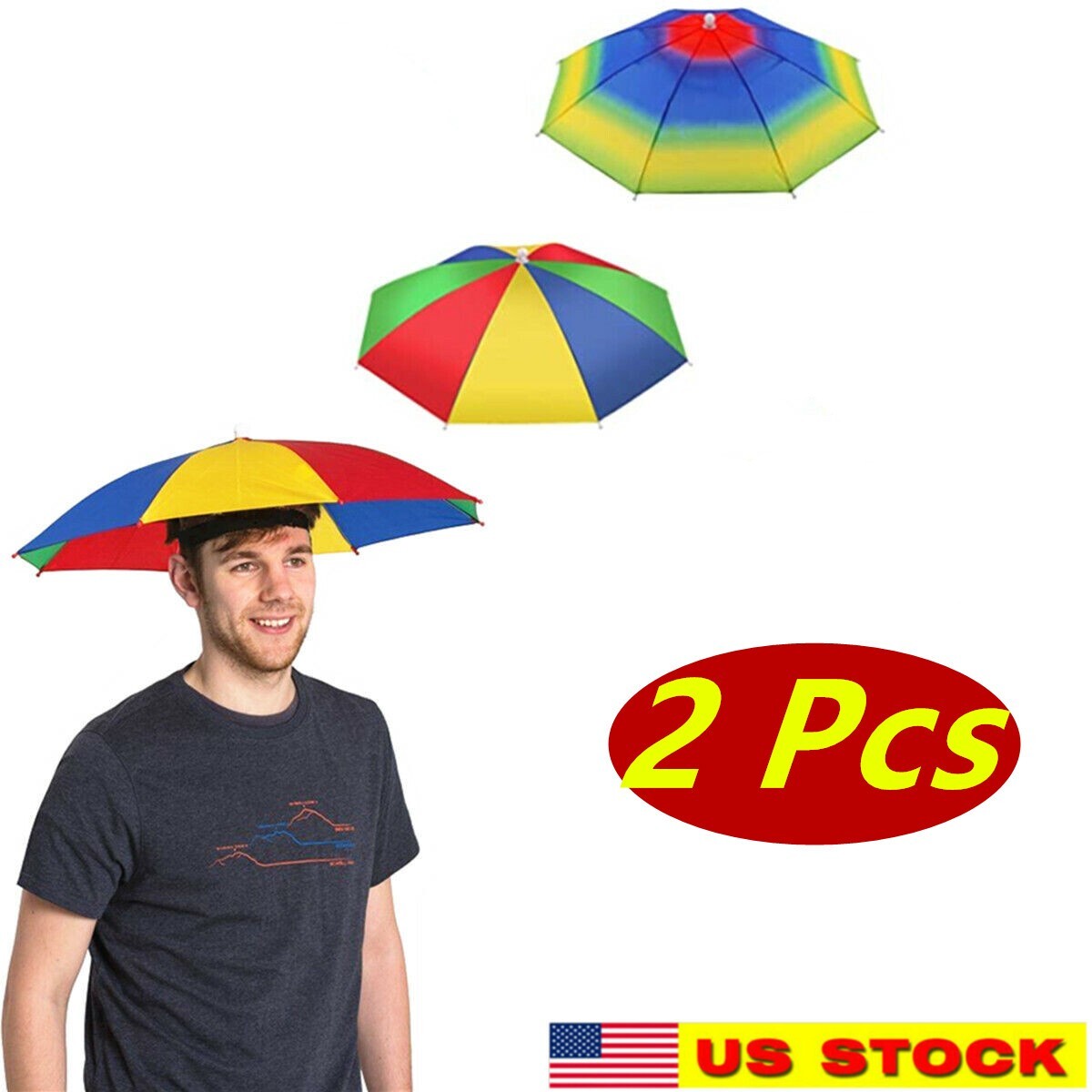 2x Outdoor Foldable Sun Umbrella Hat Golf Fishing Camping Headwear Cap Head Hat