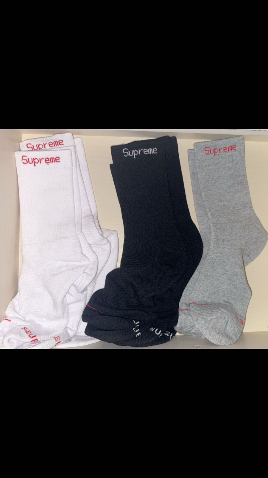 Supreme Logo Crew Socks (2 PAIR) White Black Gray Unisex Adults