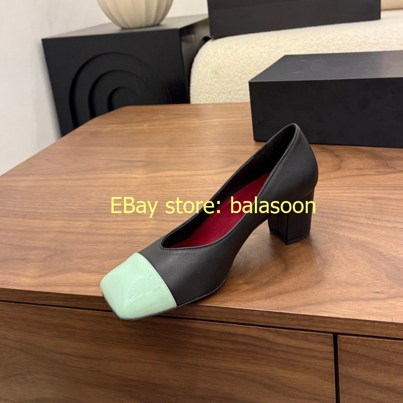 Color Matching Square-Headed High-Heeled Shoes Baotou Thick-Heeled Women’s 35-41