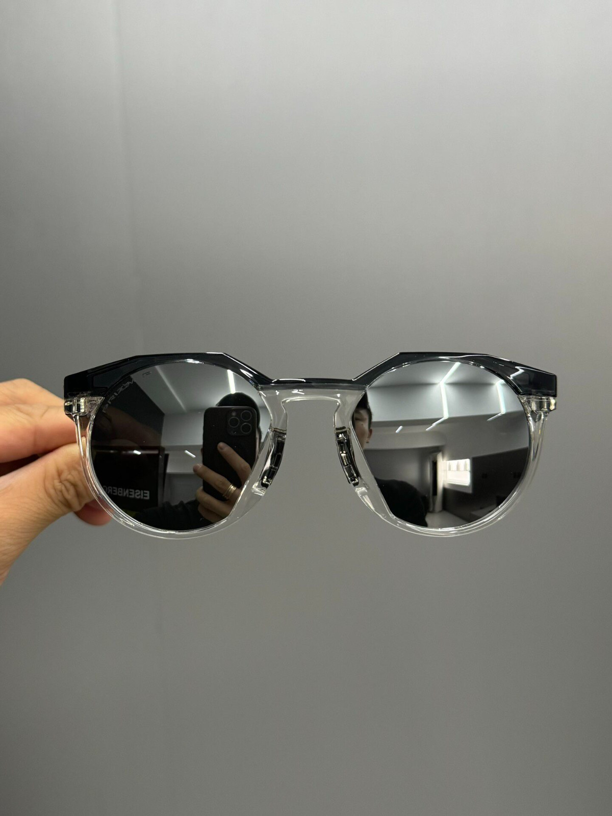 Vintage Oakley HSTN Sunglasses 009242 Clear Frame with Black Trim PRIZM Silver