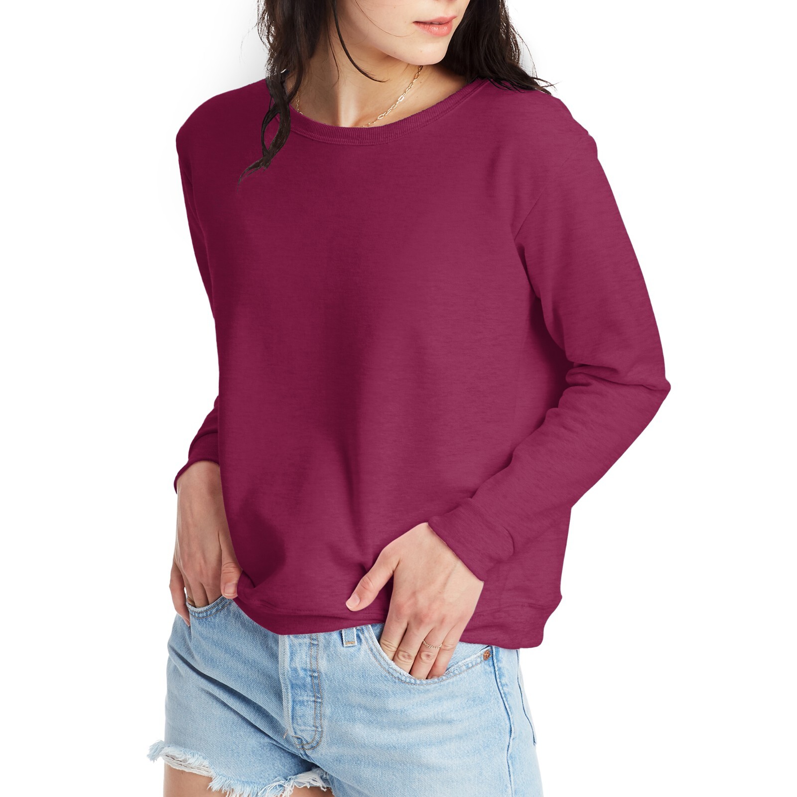 Hanes Women’s Sweatshirt Crew Neck EcoSmart Recycled Cotton-Blend Fleece S-2XL