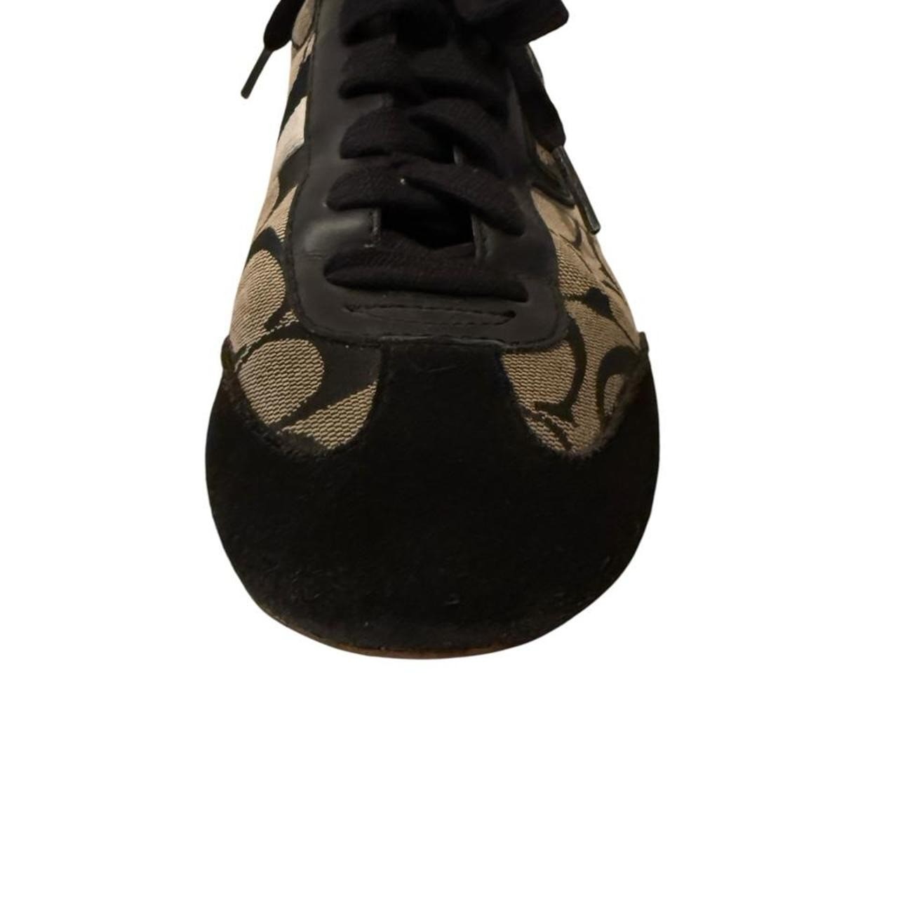 Vintage Coach Joss Black and Beige Monogram Suede Sneakers Coach logo, size 7