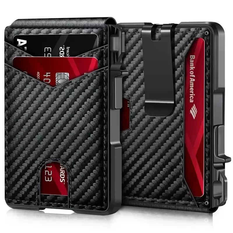 Slim Mens Wallet with RFID Protection – Stylish Bifold with Money Clip Carbon