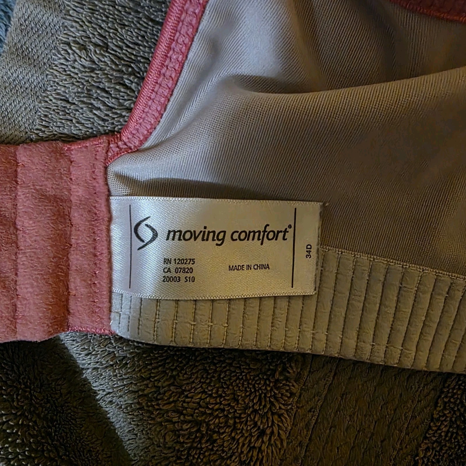 Moving Comfort Coral-Pink High Support Sports Braw Size 34D