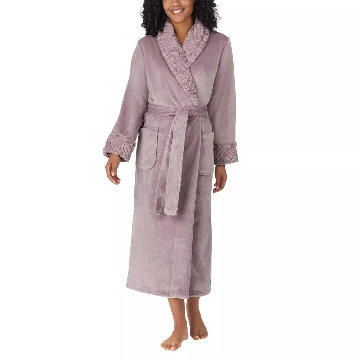 NEW Carole Hochman Plush Wrap Robe Midweight, Purple, Pockets, Size LARGE