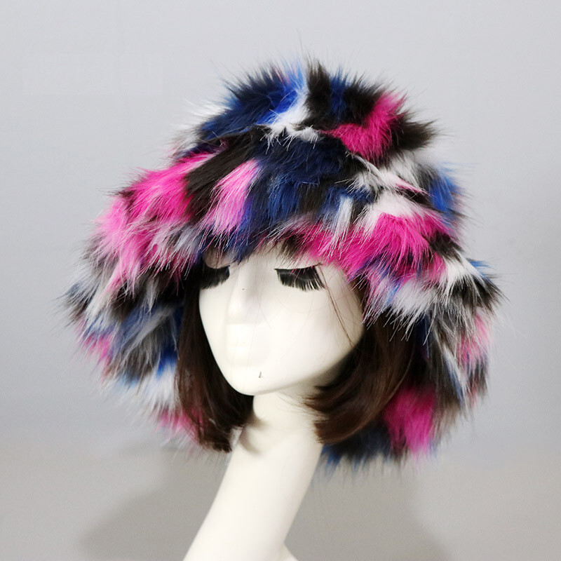 Women’s Fuzzy Bucket Hat Winter Fluffy Furry Plush Faux Fur Hats Fisherman Cap