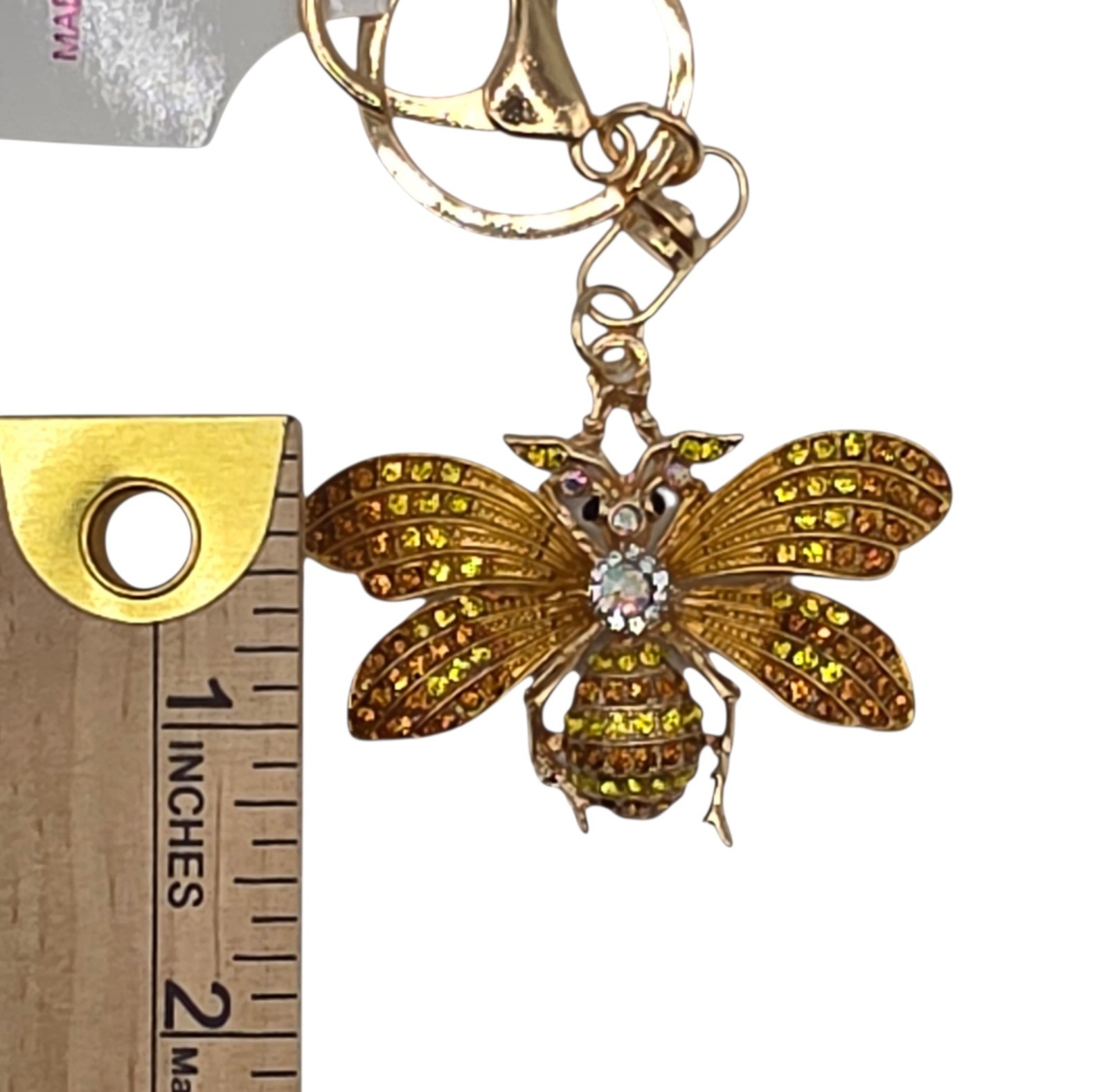 Rhinestone Bee Key Chain Keyring Bag Charm Gold Tone Yellow Metal Animal Women
