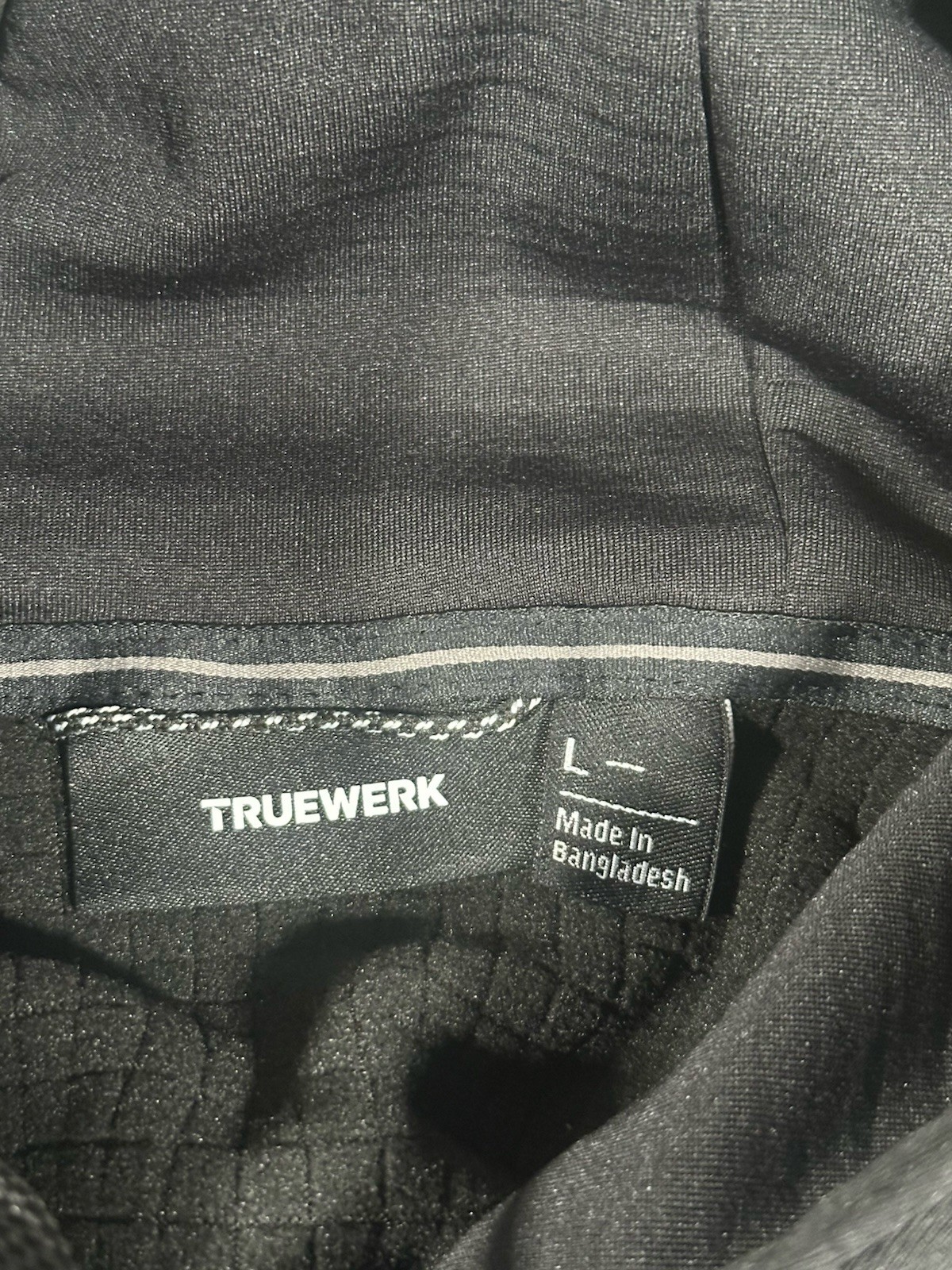 Truewerk Men’s Large Black Grid Technical Hoodie Sweatshirt EUC