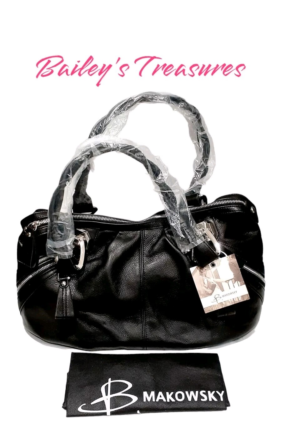 B Makowsky Black Leather Handbag Purse NWT — New/Old Stock Rare SEE DESCRIPTION