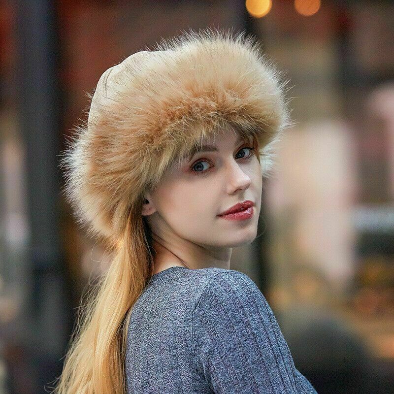 Women’s Fluffy Faux Fox Fur Hat Unisex Winter Ear Head Warmer Ski Hats Cap USA