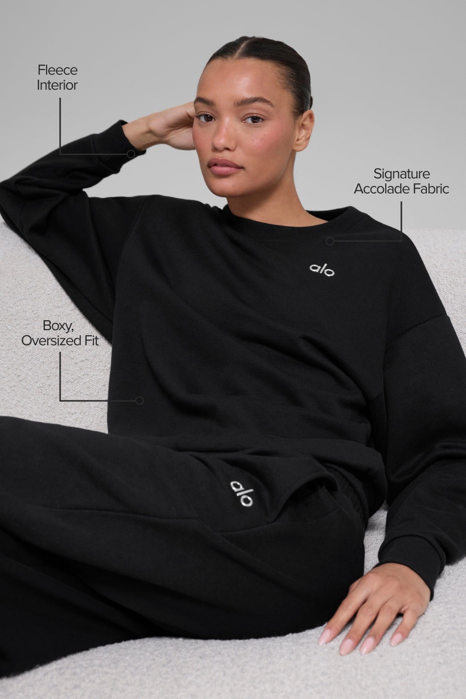 ALO Accolade Crew Neck Pullover Women’s Sweatshirt Black Size S-XL