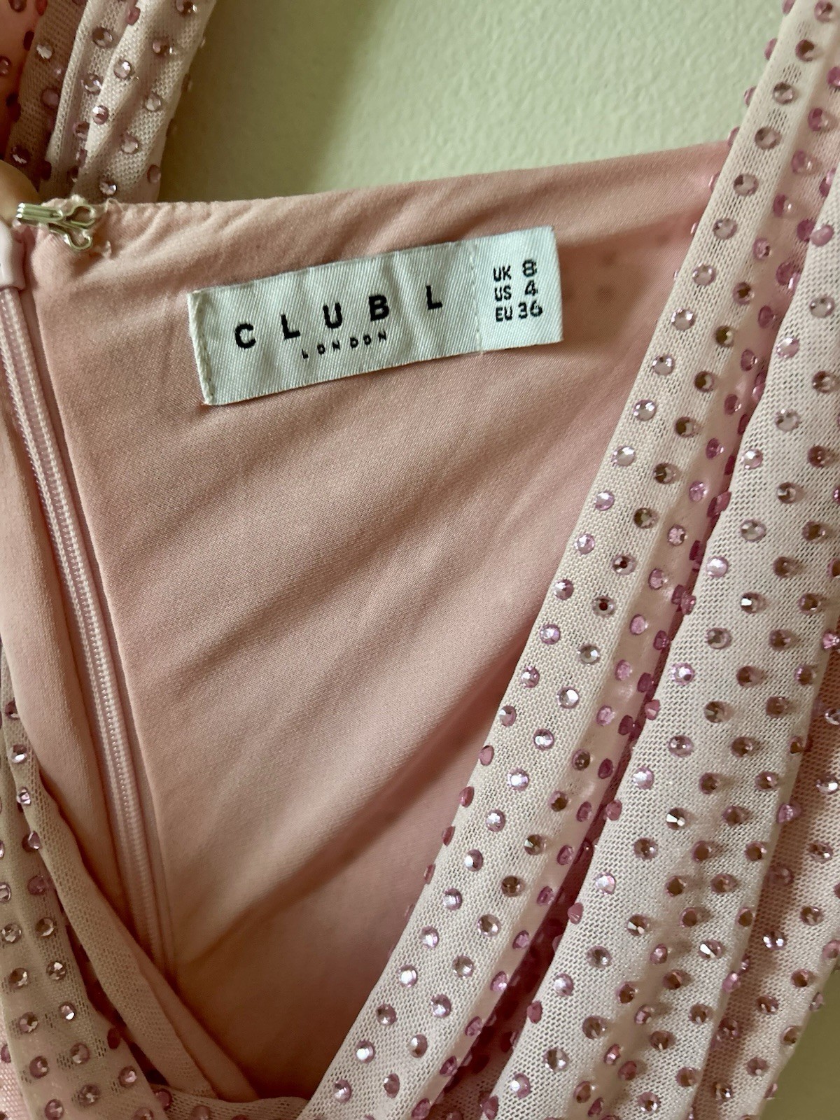 Club L London Light Show Blush Pink Embellished Cowl-Neck Mini Dress Size 4