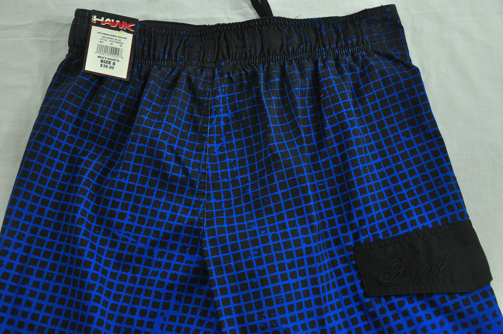 NWT! MENS BLACK/BLUE HAWK SWIM SUIT SMALL RETAIL $38.00 GREAT LOOKING! BRAND NEW