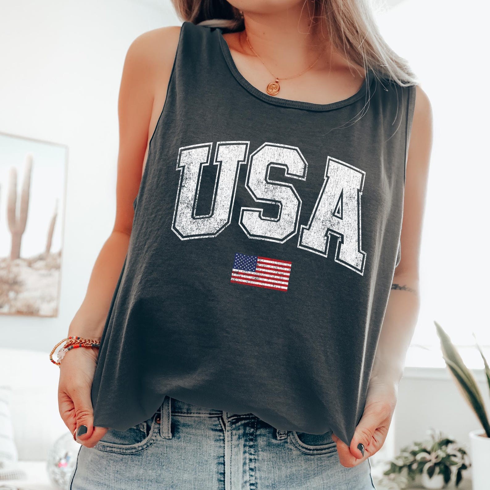 Vintage USA Flag, Fourth of July, America, Patriotic, USA Comfort Colors TankTop