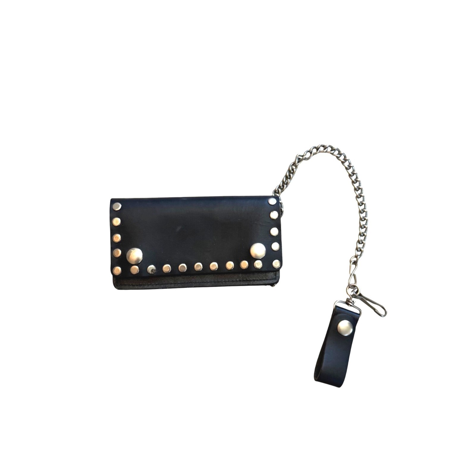 Men’s Leather Wallet Black Rivet Studded Chain Tri-fold Motorcycle Biker Edgy