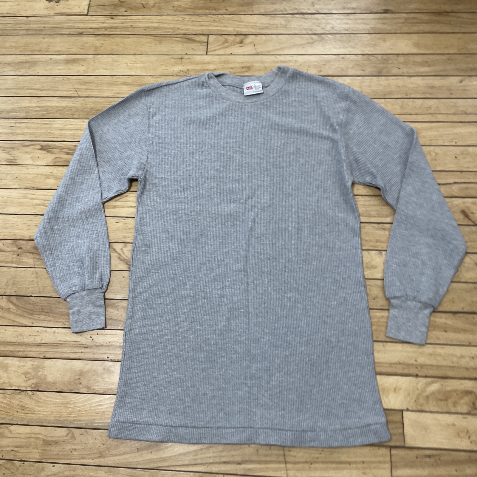 BYC Shirt Men L Light Gray Slim Thermal Waffle Knit Long Sleeve Skate Sk8 36″