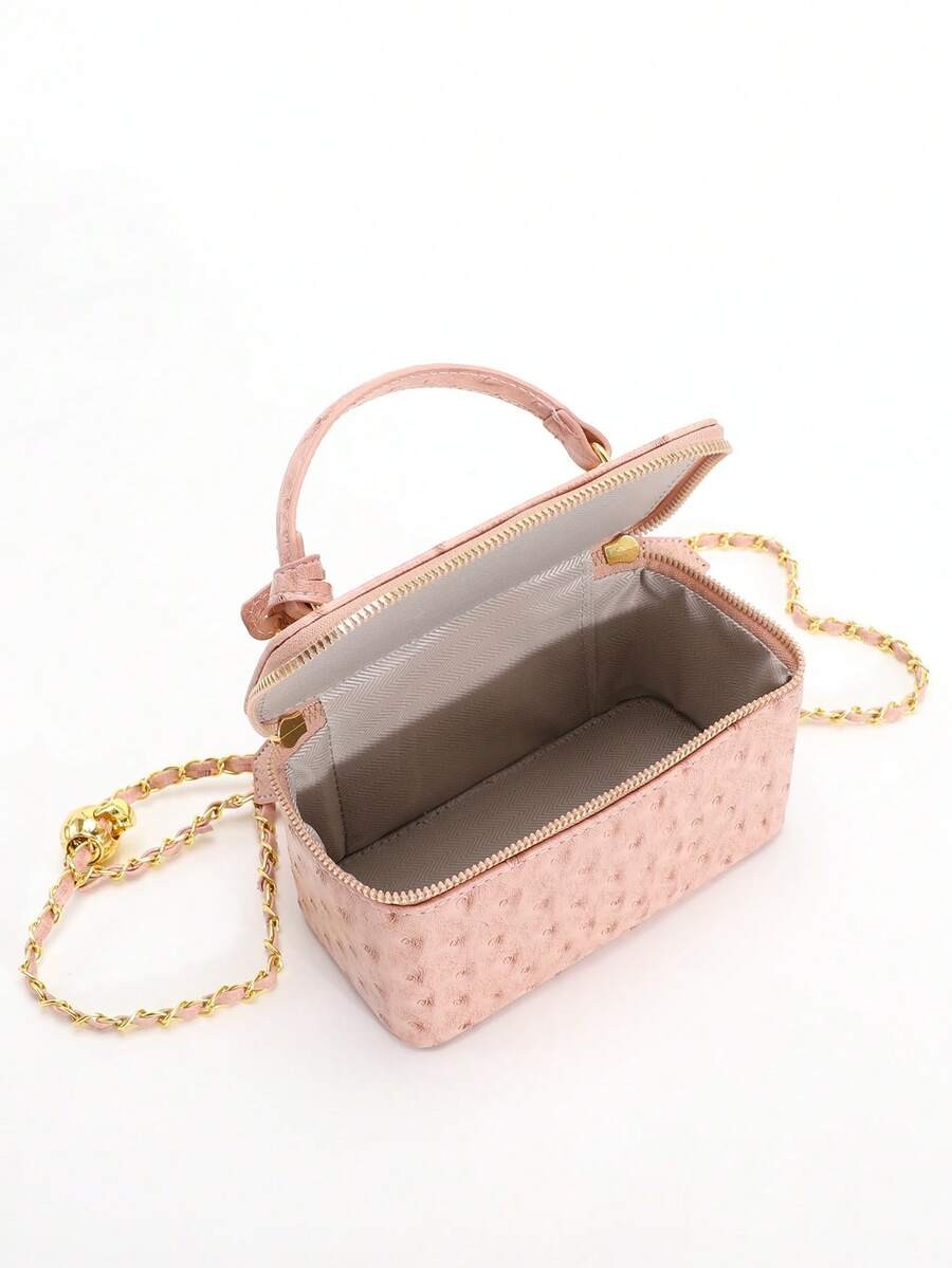 Fashionable Quilted Box Bag Plain Mini Crossbody Chain Strap Zipper Purse