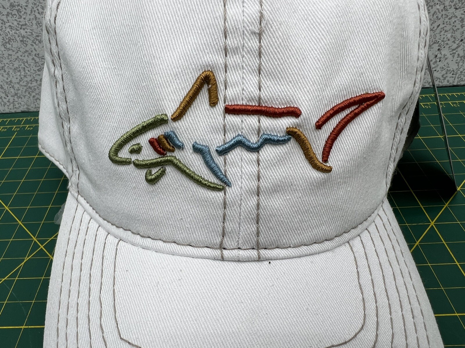Greg Norman Beige w/ Tan Stitching Embroidered Shark Logo Golf Hat Cap – New!