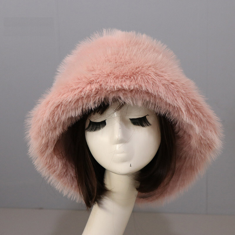 Women’s Fuzzy Bucket Hat Winter Fluffy Furry Plush Faux Fur Hats Fisherman Cap