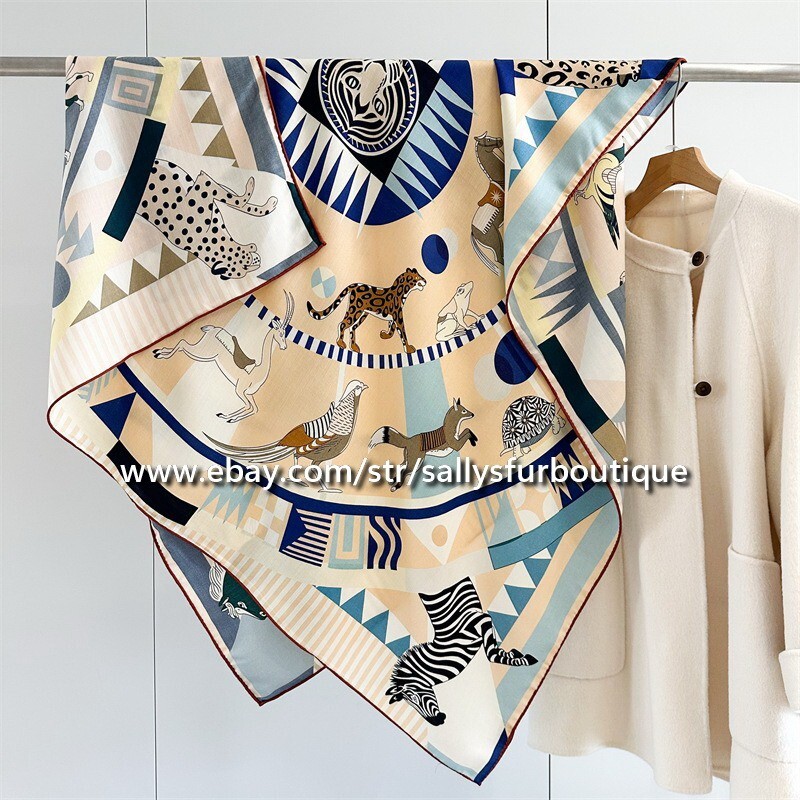 2025 Sallys 70% Cashmere 30% Silk Stole Animal Print Double Face Scarf Shawl 53″
