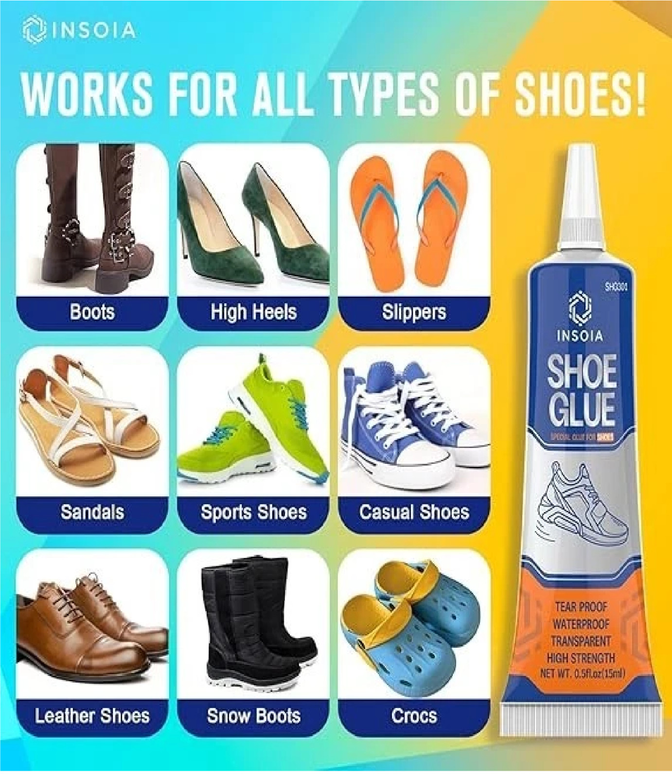 Shoe Glue Sole Repair Kit, Heavy Duty Shoe Adhesive, Waterproof, Flexible, Clear