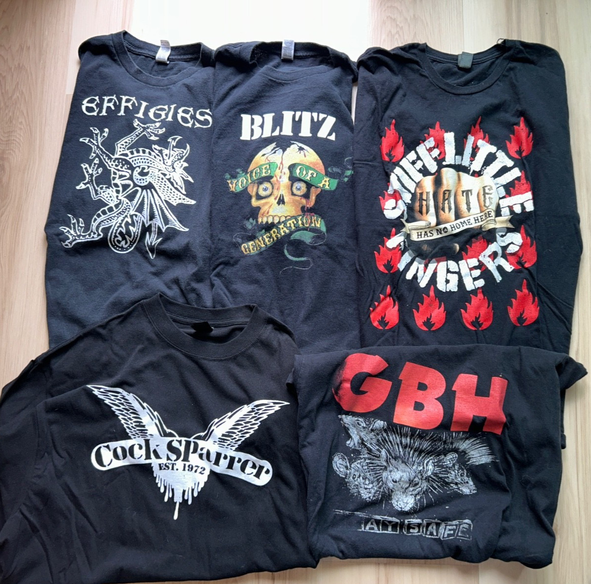 5 PUNK SHIRTS SIZE XL COCK SPARRER GBH BLITZ STIFF LITTLE FINGERS EFFIGIES