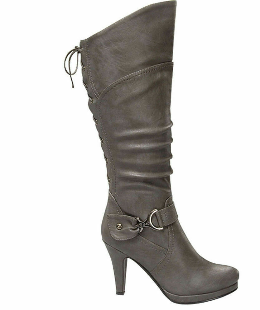 Women’s Round Toe High Heel Platform Mid-Calf Knee High Boots Shoes Size 5 -11