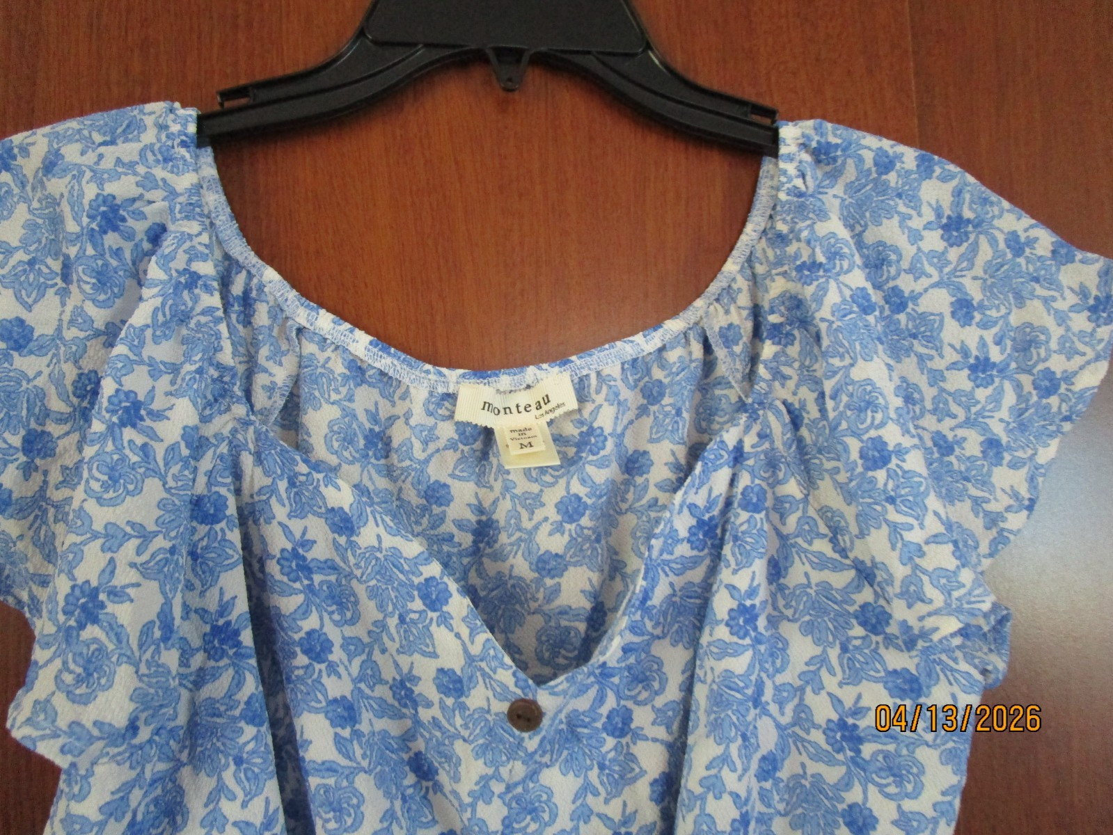 Monteau Peasant Cropped Top Smocked Hem Medium Polyester Spandex Bust 35 L 18