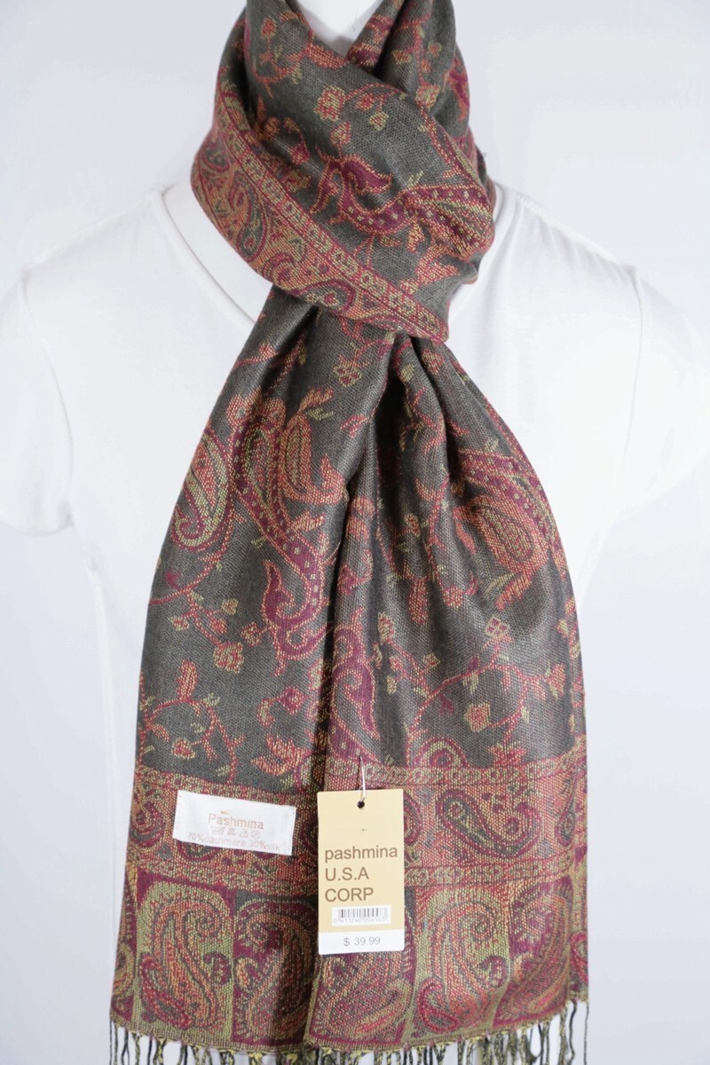 DG Women’s Pashmina Scarf Shawl Wrap Paisley Red Dark green,Silk Cashmere*Soft